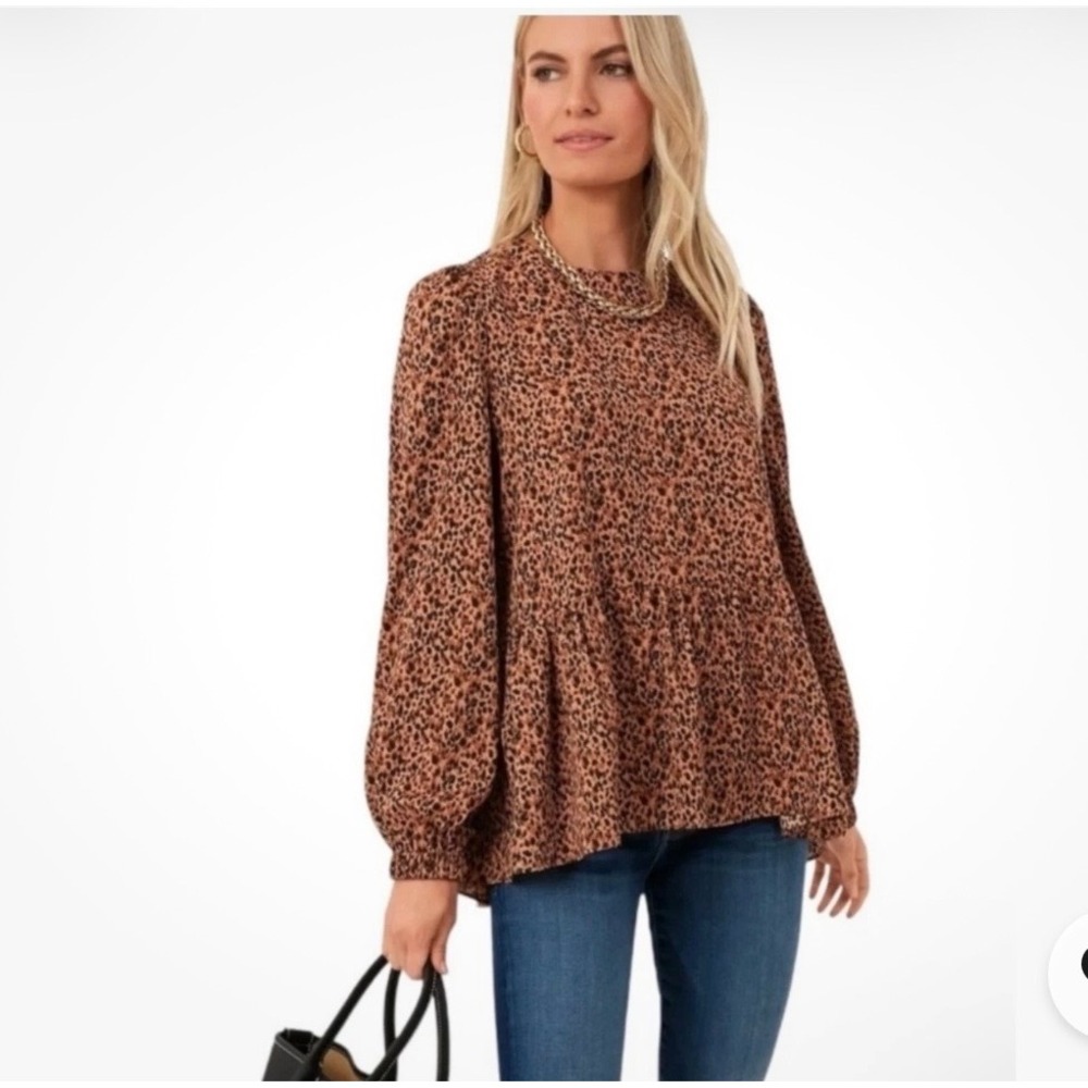 Tuckernuck Pomander Place Carlotta Leopard Print Peplum Top XXL Long Sleeve